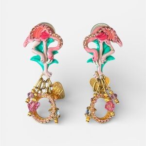 Lunch at the Ritz Flamingo Earrings Pink & Green Rhinestone-Tropical